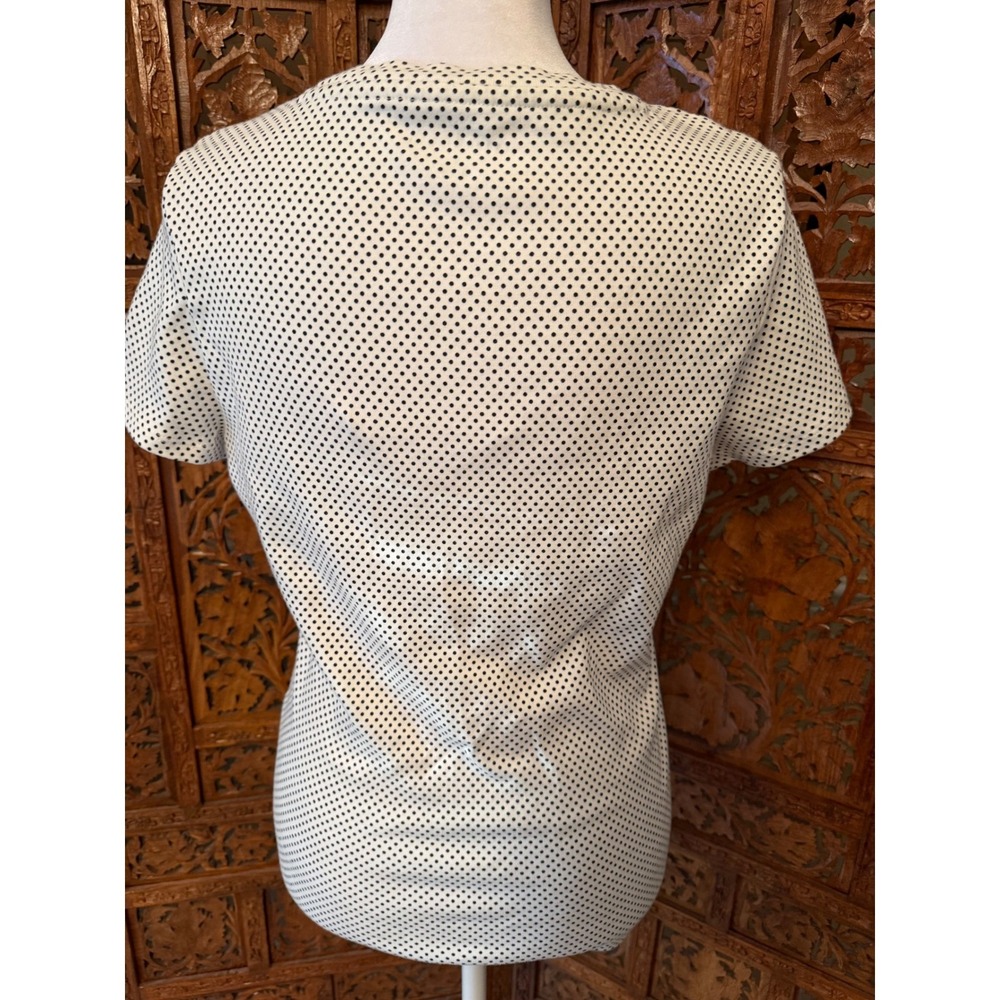 Tommy Hilfiger Womens White Black Polka Dot V-Neck Cotton T-Shirt Size Large - Picture 2 of 7